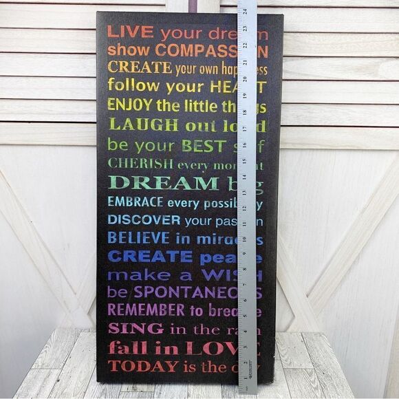 Life Rules Positive Messages Canvas Wallhanging Ombre Rainbow Black - Picture 5 of 6